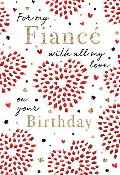 Fiancé Birthday Card - Heart Starbursts & Spots from Nigel Quiney Publications, English Cards in France