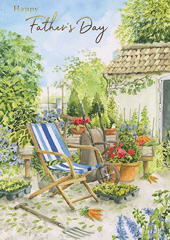 Father's Day Card - Garden Scene With Chair & Shed from The Great British Card Company, Father's day cards in France, Cartes de voeux Fete des Peres, English cards in France
