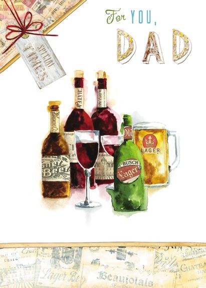 Father's Day Card - Wine & Beers from The Great British Card Company, Father's day cards in France, Cartes de voeux Fete des Peres, English cards in France