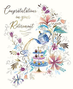 Retirement Card - Tea and Cakes On A Stand