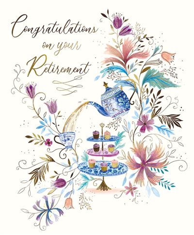 Retirement Card - Tea and Cakes On A Stand