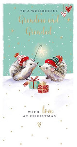 Christmas Card - Grandparents - Festive Hedgehogs