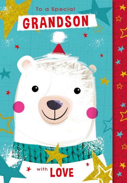 Christmas Card - Grandson - Festive Polar Bear from Nigel Quiney Publications, English Cards in France