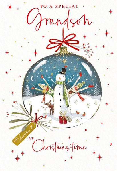 Christmas Card - Grandson - Snowman in Bauble from Nigel Quiney Publications, English Cards in France