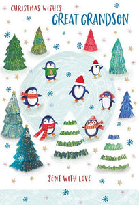 Christmas Card - Great-Grandson - Skating Penguins from Nigel Quiney Publications, English Cards in France