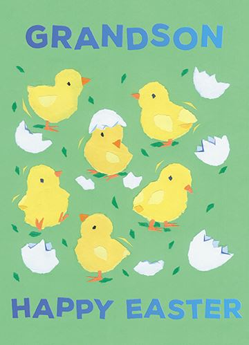 Easter Card - Grandson - Six Newly Hatched Chicks With Broken Shells From The Great British Card Company, Easter Cards in France, Cartes de Paques en France, English Cards in France