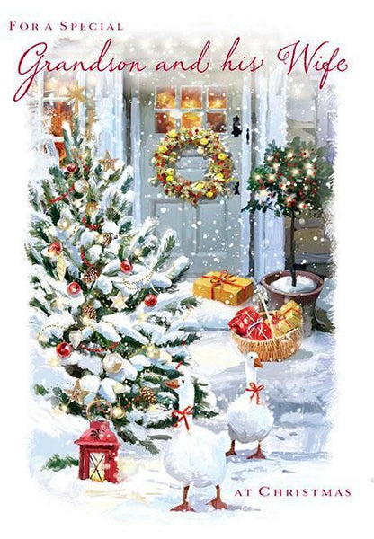 Christmas Card - Grandson and Wife - Christmas Geese
