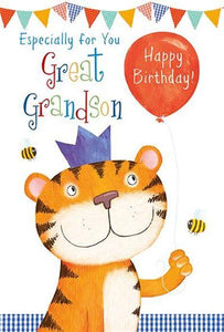 Great-Grandson Birthday - Tiger/Balloon from Nigel Quiney Publications, English Cards in France