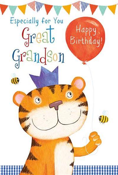 Great-Grandson Birthday - Tiger/Balloon from Nigel Quiney Publications, English Cards in France