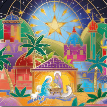 Christmas Card - Open - Stained Glass Bethlehem