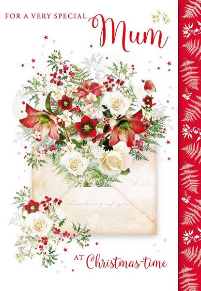 Christmas Card - Mum - Xmas Floral Envelope from Nigel Quiney Publications, English Cards in France