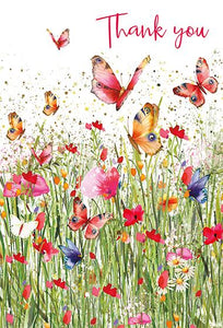 Thank You Card - Field of Butterflies from Nigel Quiney Publications, English Cards in France