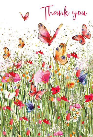 Thank You Card - Field of Butterflies from Nigel Quiney Publications, English Cards in France