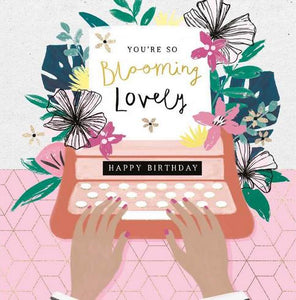 Birthday Card - Special Friend - Hands/Flowers/Typewriter from Nigel Quiney Publications, English Cards in France