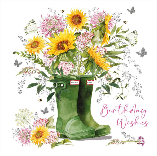 Birthday Card - Sunflower/Wellies from Nigel Quiney Publications, English Cards in France