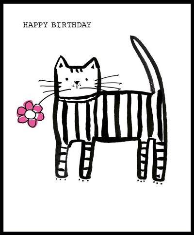 Children's Birthday Card - Cat With Flower from Nigel Quiney Publications, English Cards in France