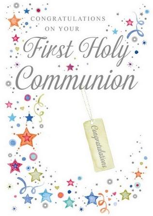 Holy Communion Card - First Holy Communion - Blue Present/Tag from Nigel Quiney Publications, English Cards in France