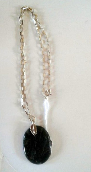 Jewellery - 925 Silver Green Moss Agate Pendant Necklace
