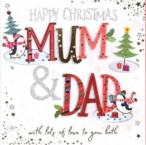 Christmas Card - Mum and Dad - Ice-Skating Penguins