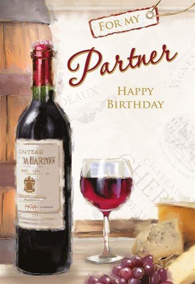 Partner Birthday Card - Wine/Cheese/Grapes from Nigel Quiney Publications, English Cards in France