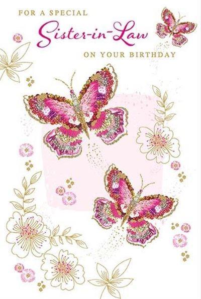 Sister-in-Law Birthday - Embellished Butterfly from Nigel Quiney Publications, English Cards in France