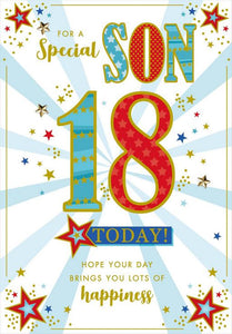 Son 18th Birthday - 18 Multi Stars from Nigel Quiney Publications, English Cards in France