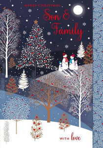 Christmas Card - Son and Family - Snowmen in Trees from Nigel Quiney Publications, English Cards in France