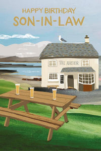 Son-in-Law Birthday - Pub Bench from Nigel Quiney Publications, English Cards in France
