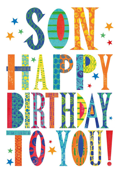Son Birthday - Neon Text from Nigel Quiney Publications, English Cards in France