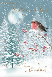 Christmas Card - Sister-in-Law - Frosty/Icy Robin from Nigel Quiney Publications, English Cards in France