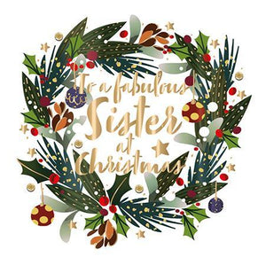 Christmas Card - Sister - Holly Wreath