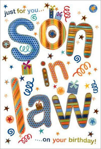 Son-in-Law Birthday - Text/Stars/Spirals from Nigel Quiney Publications, English Cards in France