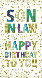 Son-in-Law Birthday - Graphic Text from Nigel Quiney Publications, English Cards in France