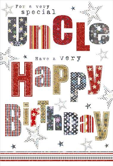 Uncle Birthday - Holographic Text from Nigel Quiney Publications, English Cards in France, Uncle Birthday Cards in France