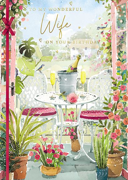 The Great British Card Company Wife Birthday - Romantic Balcony  from The Great British Card Company, English Cards in France, Wife Birthday Cards in FranceChampagne