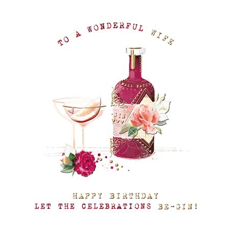 Wife Birthday - Birthday Gin from Ling Design, English Cards in France, Wife Birthday Cards in France