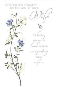 Sympathy Card - Loss of Wife - Blue & White Floral from Nigel Quiney Publications, English Cards in France