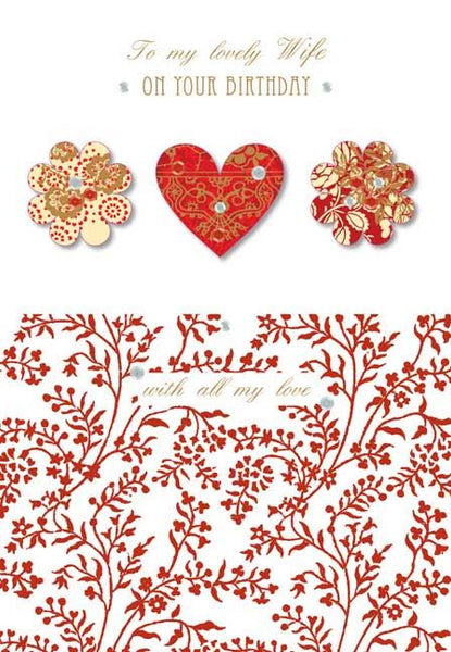 Wife Birthday - Heart and Flowers from Talking Pictures, English Cards in France, Wife Birthday Cards in France