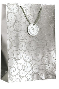 Christmas Gift Bags - Extra Large Silver Glitter Swirl