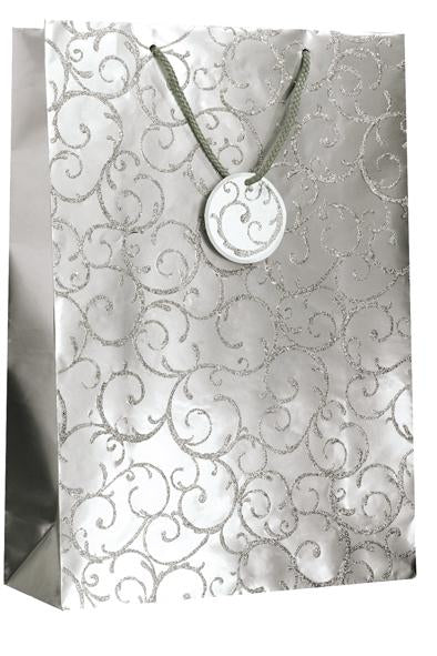 Christmas Gift Bags - Extra Large Silver Glitter Swirl